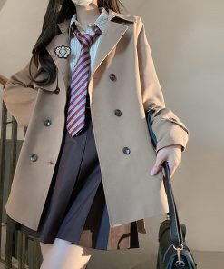 Mid-Length Pudding Bear JK Uniform Coat for Women, Autumn Style, Short Version, High-End British Fashion for Petite Figures