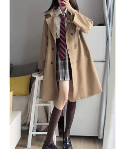 Mid-Length Pudding Bear JK Uniform Coat for Women, Autumn Style, Short Version, High-End British Fashion for Petite Figures
