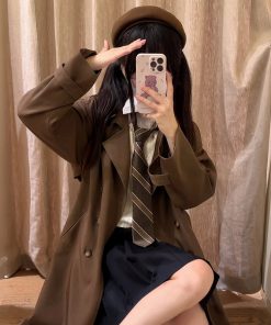 Mid-Length Pudding Bear JK Uniform Coat for Women, Autumn Style, Short Version, High-End British Fashion for Petite Figures