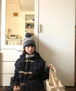 Mid-Length Wool Plaid Toggle Button Hooded Coat for Winter 2025 - Stylish Sheepskin Design, Cozy Layering Essential