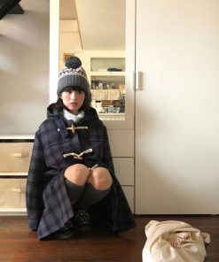 Mid-Length Wool Plaid Toggle Button Hooded Coat for Winter 2025 - Stylish Sheepskin Design, Cozy Layering Essential