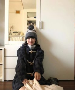 Mid-Length Wool Plaid Toggle Button Hooded Coat for Winter 2025 - Stylish Sheepskin Design, Cozy Layering Essential