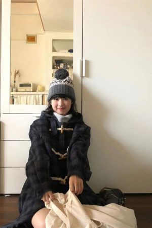 Mid-Length Wool Plaid Toggle Button Hooded Coat for Winter 2025 - Stylish Sheepskin Design, Cozy Layering Essential
