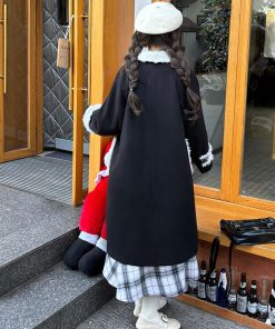 Mid-Length Woolen Coat for Women - 2025 Winter Black and White Plaid JK Uniform Style, Thick Woolen Suit