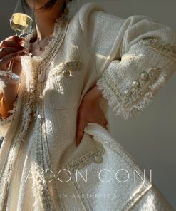 Mid-Length Woven Boucle Coat for Women - High-End Autumn Winter Fashion Outerwear, Chic Layering Piece