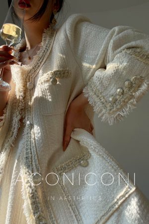 Mid-Length Woven Boucle Coat for Women - High-End Autumn Winter Fashion Outerwear, Chic Layering Piece
