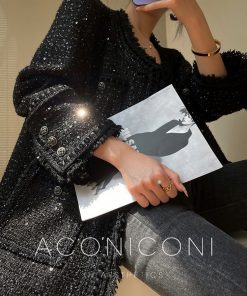 Mid-Length Woven Boucle Coat for Women - High-End Autumn Winter Fashion Outerwear, Chic Layering Piece