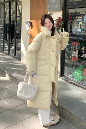Mid-Length Yellow Down Jacket for Women, 90% White Duck Down, 2025 Winter College Style, Chic and Stylish Design