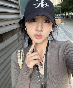 Milk Tea Color V-Neck Knitted Sweater for Women, Slim Fit Long Sleeve Top, Versatile Layering Piece, Korean Style Fashion