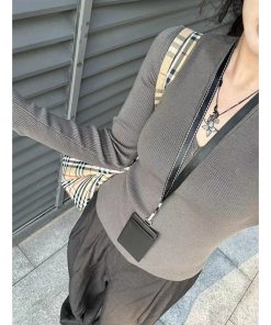 Milk Tea Color V-Neck Knitted Sweater for Women, Slim Fit Long Sleeve Top, Versatile Layering Piece, Korean Style Fashion