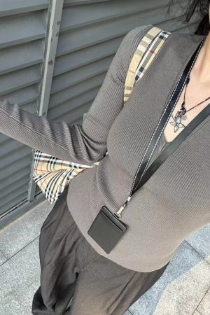 Milk Tea Color V-Neck Knitted Sweater for Women, Slim Fit Long Sleeve Top, Versatile Layering Piece, Korean Style Fashion