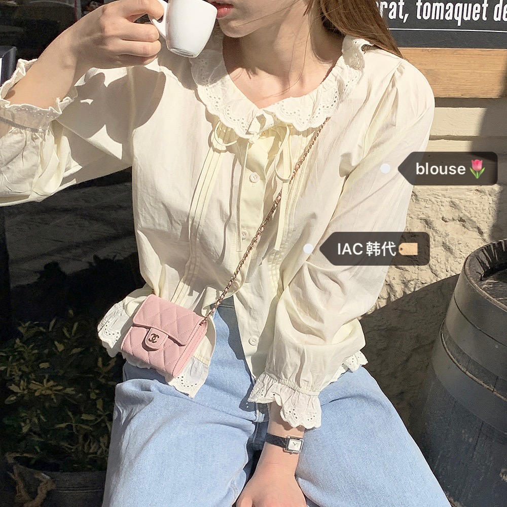 Milk Yellow Ruffled Bubble Shirt with Crochet Lace Top - Stylish Korean-Style Fashion for a Chic Look Milk Yellow Ruffled Bubble Shirt with Crochet Lace Top - Stylish Korean-Style Fashion for a Chic Look