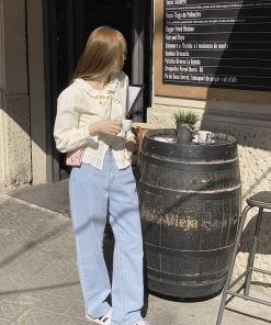 Milk Yellow Ruffled Bubble Shirt with Crochet Lace Top - Stylish Korean-Style Fashion for a Chic Look