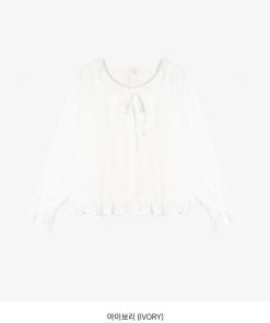 Milk Yellow Ruffled Bubble Shirt with Crochet Lace Top - Stylish Korean-Style Fashion for a Chic Look