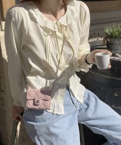 Milk Yellow Ruffled Bubble Shirt with Crochet Lace Top - Stylish Korean-Style Fashion for a Chic Look