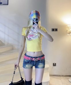 Millennium Retro Low-Waist Slim-Fit Denim Shorts for Women - Vintage 90s Style Stretchy Skinny Hot Girl Fashion