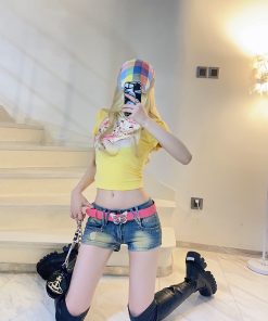 Millennium Retro Low-Waist Slim-Fit Denim Shorts for Women - Vintage 90s Style Stretchy Skinny Hot Girl Fashion