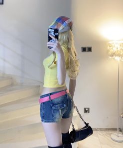 Millennium Retro Low-Waist Slim-Fit Denim Shorts for Women - Vintage 90s Style Stretchy Skinny Hot Girl Fashion