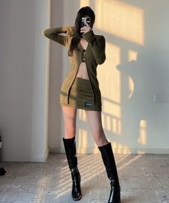 Millennium Spicy Girl Faux Mink Fur Coat Set with Tie Vest and Low Waist Skirt - Y2K Plush Fashion Outfit