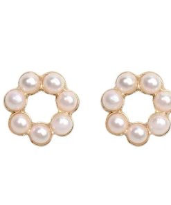 Mini Pearl Geometric Circle Stud Earrings - 2025 New Fashion, Minimalist Style, Sleep-In Ear Accessories for Everyday Wear