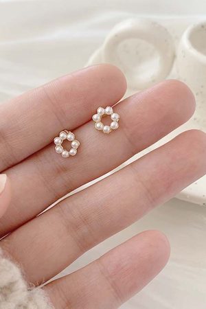 Mini Pearl Geometric Circle Stud Earrings - 2025 New Fashion, Minimalist Style, Sleep-In Ear Accessories for Everyday Wear