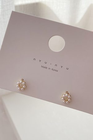 Mini Pearl Geometric Circle Stud Earrings - 2025 New Fashion, Minimalist Style, Sleep-In Ear Accessories for Everyday Wear