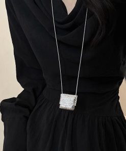 Mini Woven Small Bag Necklace for Women - Light Luxury Layered Accessory, High-End Fashion Long Sweater Chain