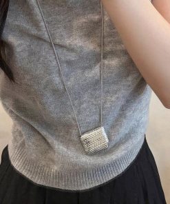 Mini Woven Small Bag Necklace for Women - Light Luxury Layered Accessory, High-End Fashion Long Sweater Chain