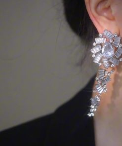 Minimalist 925 Silver Crystal Petal Tassel Earrings - Niche Design Ear Studs for Unique Style