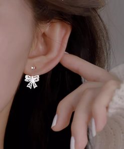 Minimalist 925 Silver Hollow Bow Screw Ear Hooks - High-End Personality Earrings for Elegant Style