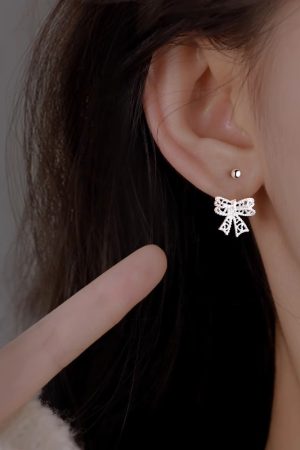 Minimalist 925 Silver Hollow Bow Screw Ear Hooks - High-End Personality Earrings for Elegant Style