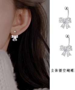Minimalist 925 Silver Hollow Bow Screw Ear Hooks - High-End Personality Earrings for Elegant Style