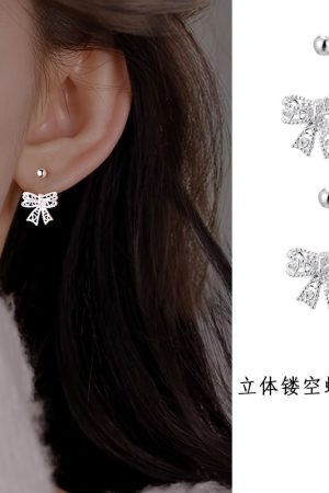 Minimalist 925 Silver Hollow Bow Screw Ear Hooks - High-End Personality Earrings for Elegant Style
