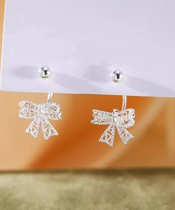 Minimalist 925 Silver Hollow Bow Screw Ear Hooks - High-End Personality Earrings for Elegant Style