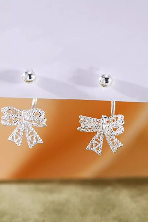Minimalist 925 Silver Hollow Bow Screw Ear Hooks - High-End Personality Earrings for Elegant Style