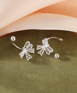 Minimalist 925 Silver Hollow Bow Screw Ear Hooks - High-End Personality Earrings for Elegant Style