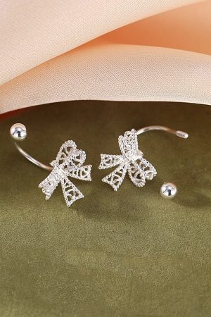 Minimalist 925 Silver Hollow Bow Screw Ear Hooks - High-End Personality Earrings for Elegant Style
