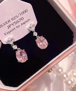 Minimalist 925 Silver Needle Pink Zircon Earrings, Trendy Niche Design Ear Accessories for Everyday Wear