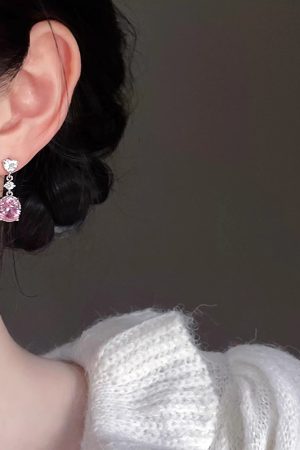 Minimalist 925 Silver Needle Pink Zircon Earrings, Trendy Niche Design Ear Accessories for Everyday Wear