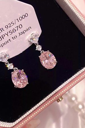 Minimalist 925 Silver Needle Pink Zircon Earrings, Trendy Niche Design Ear Accessories for Everyday Wear