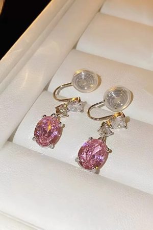 Minimalist 925 Silver Needle Pink Zircon Earrings, Trendy Niche Design Ear Accessories for Everyday Wear