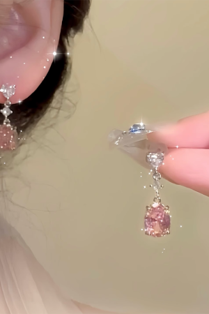 Minimalist 925 Silver Needle Pink Zircon Earrings, Trendy Niche Design Ear Accessories for Everyday Wear
