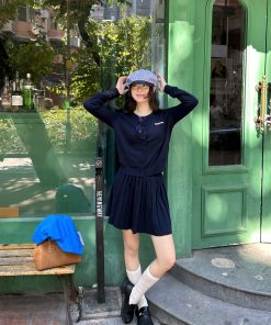 Minimalist Academic Style Knitted Cardigan and Skirt Set for Early Autumn - Chic Intellectual Outfit