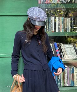Minimalist Academic Style Knitted Cardigan and Skirt Set for Early Autumn - Chic Intellectual Outfit