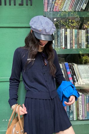 Minimalist Academic Style Knitted Cardigan and Skirt Set for Early Autumn - Chic Intellectual Outfit