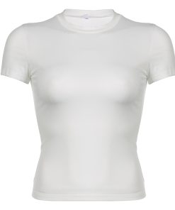 Minimalist American-Style Round Neck Waist-Cinching Short Sleeve T-Shirt in Black and Gray - Versatile Slim Fit Fashion Top