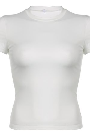 Minimalist American-Style Round Neck Waist-Cinching Short Sleeve T-Shirt in Black and Gray - Versatile Slim Fit Fashion Top
