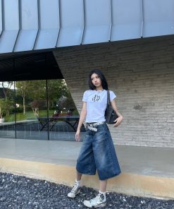 Minimalist American-Style White T-Shirt for Women - Short Sleeve Basic Logo Summer Top, Trendy Casual Wear