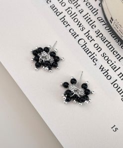 Minimalist Black Agate Bead Earrings - Exquisite Light Luxury, High-End Versatile Style for Women