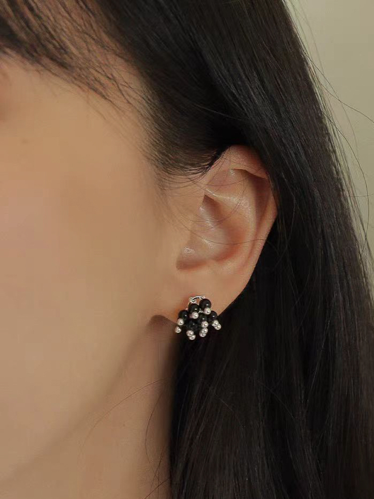 Minimalist Black Agate Bead Earrings - Exquisite Light Luxury, High-End Versatile Style for Women Minimalist Black Agate Bead Earrings - Exquisite Light Luxury, High-End Versatile Style for Women